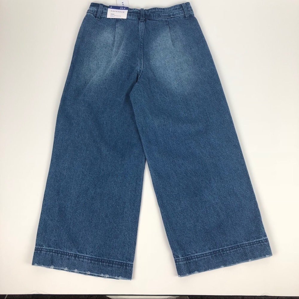 POPSUGAR Womens Crop Blue Jeans Size 2 Distressed Vintage Wash Wide Flare Leg - Picture 2 of 13